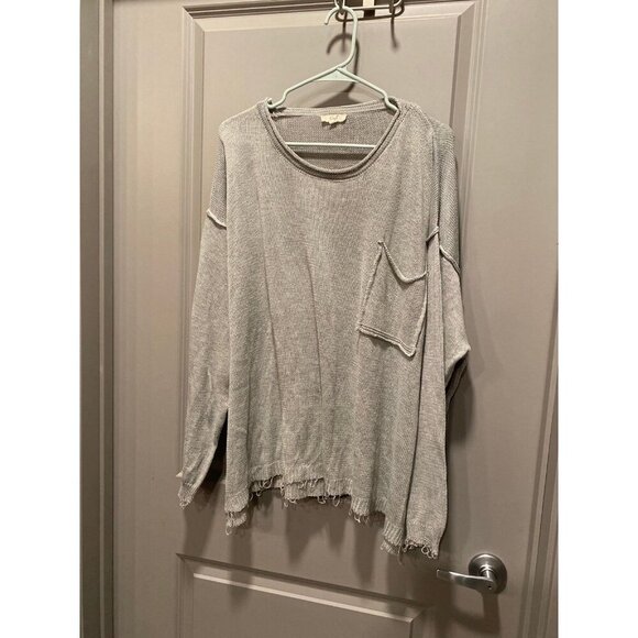 Easel Oversized Sweater M โ Raw Hem, Exposed Seams, Light Grey - Picture 2 of 7